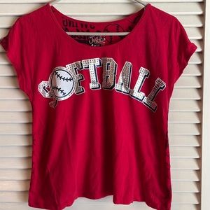 Girls Justice Red White & Blue Softball theme top Size 16